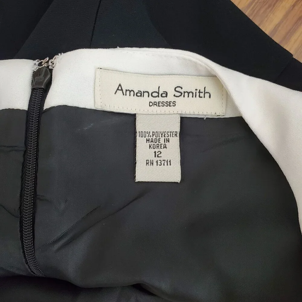 Amanda Smith Womens Black & White Sleeveless Sheath Dress Size 12 Stylish